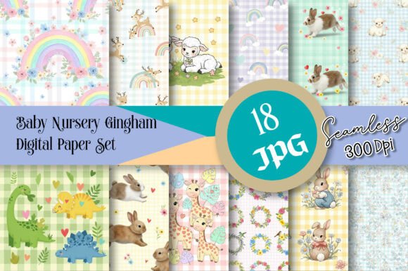 Baby Nursery Gingham Digital Paper Set