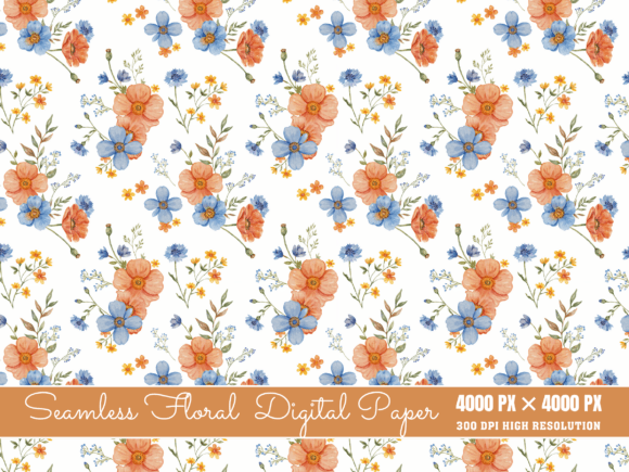 Blue Orange Wildflower Pattern: A Versatile Digital Design for Creative Projects