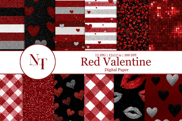 Glitter Red Valentine Digital Paper