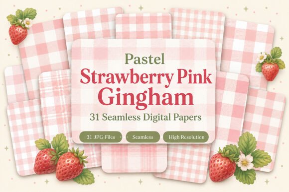 Pastel Strawberry Pink Gingham Set: A Delightful Addition to Creative Projects