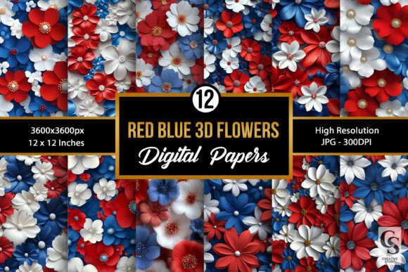 Red Blue White 3D Floral Pattern: A Versatile Design for Creative Projects