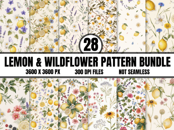 Vintage Lemon Wildflower Digital Paper