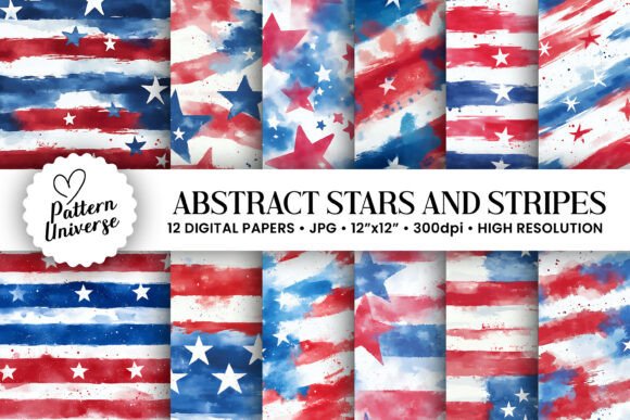 Watercolor American Stars Stripes